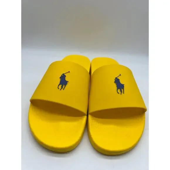 Polo Ralph Lauren Signature Pony Slide Yellow Blue Man's Size 14M NEW - Picture 7 of 12